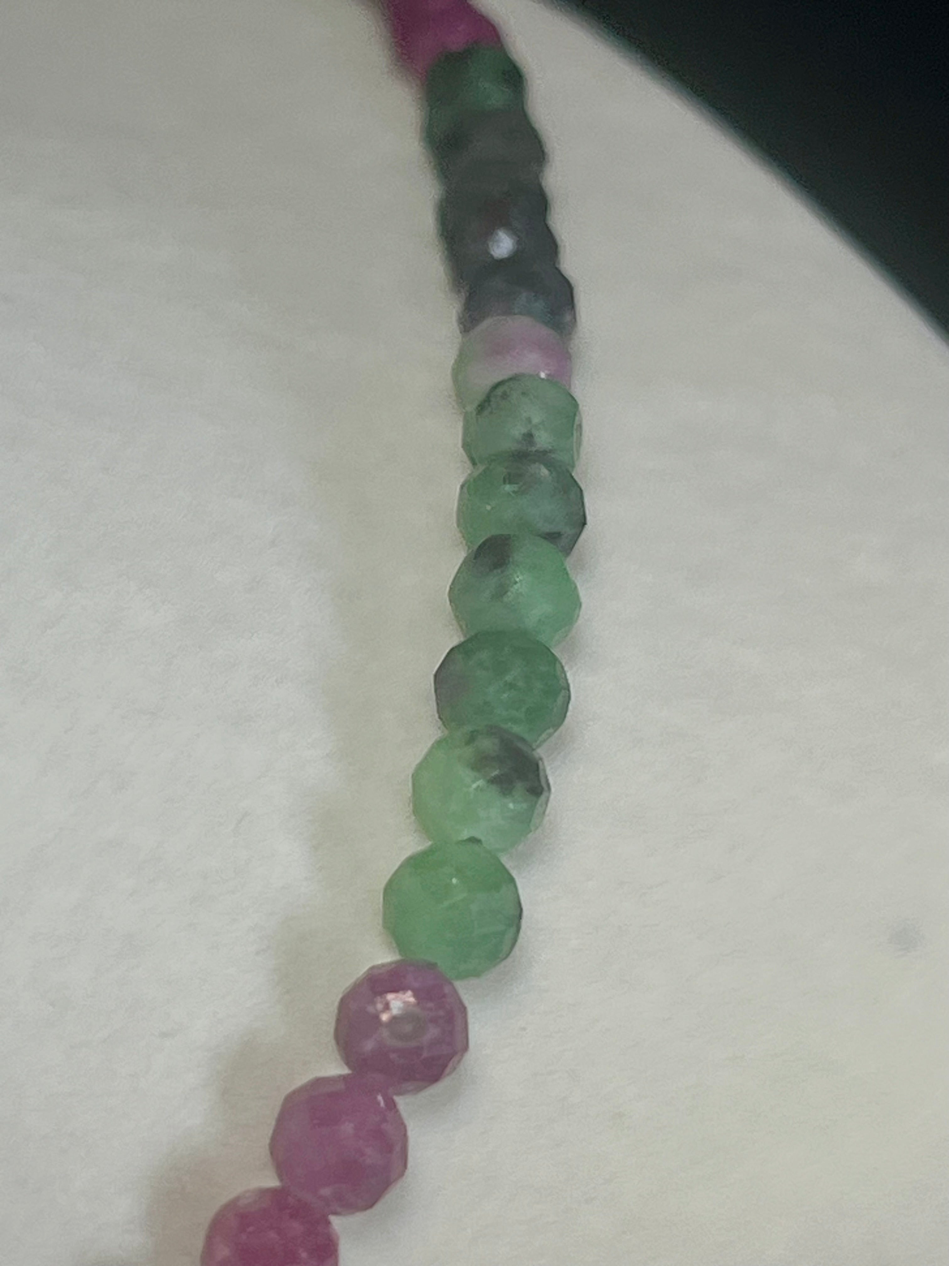 Ruby Zoisite ombre style faceted round 4mm bead silver clasp necklace