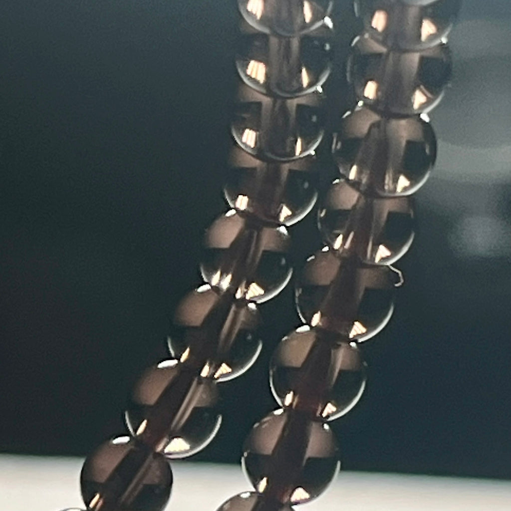 Smoky Quartz smooth round 4mm bead stretch bracelet (premium grade)
