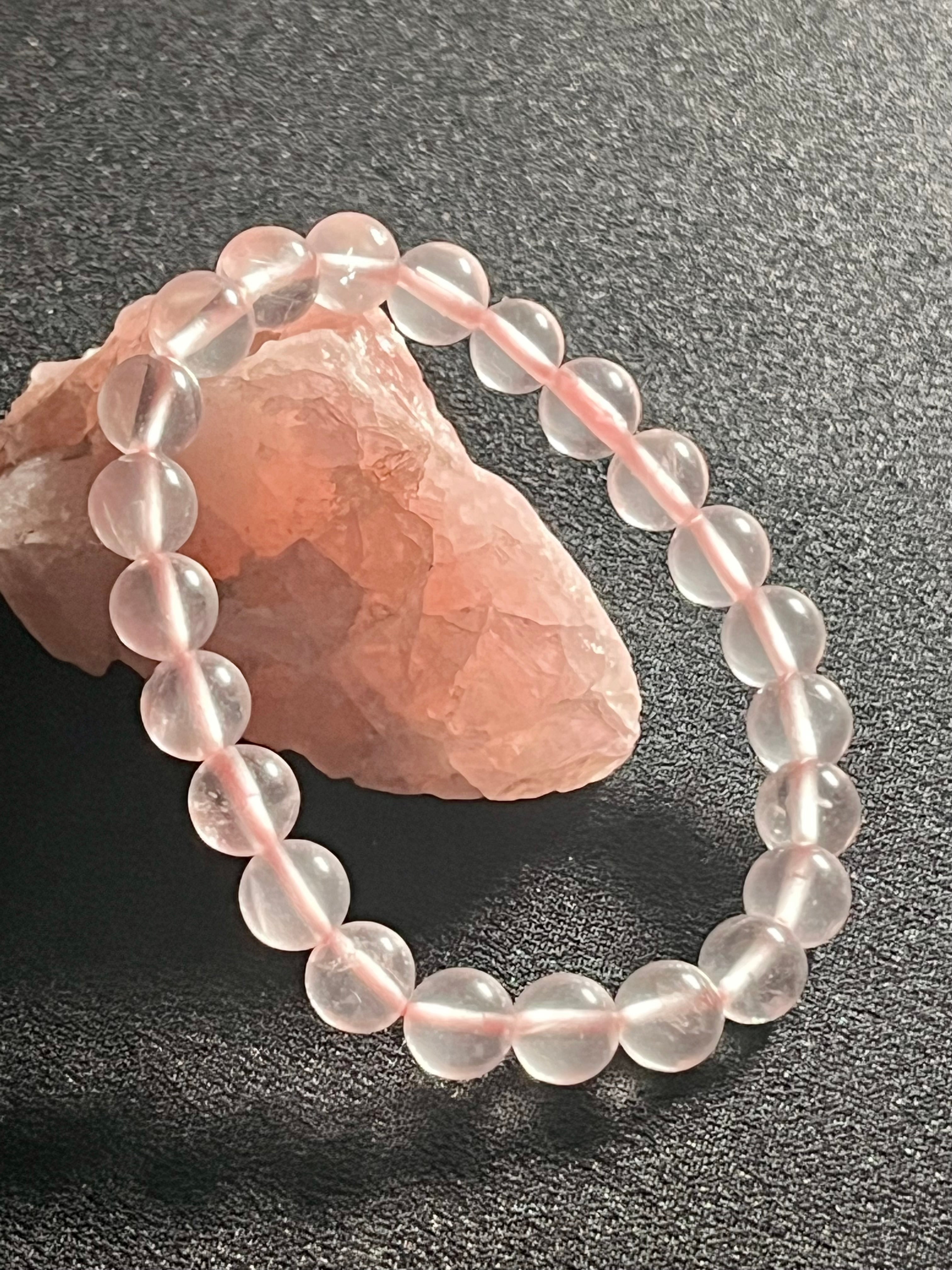 Icy Pink Rose Quartz smooth round 6mm and 8mm bead stretch bracelet; October birthstone