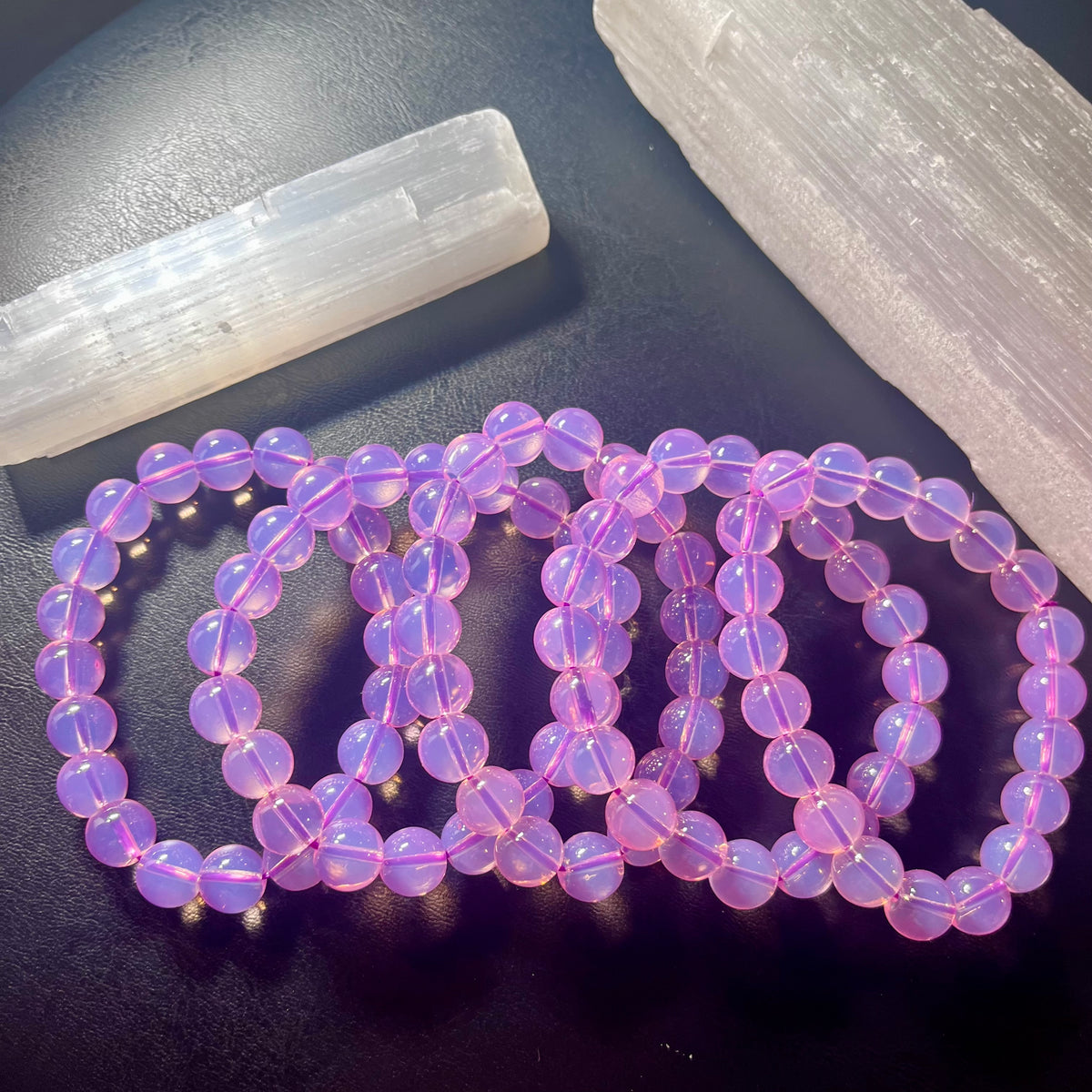 Plum Pink Opalite smooth round 10mm bead stretch bracelet (synthetic)