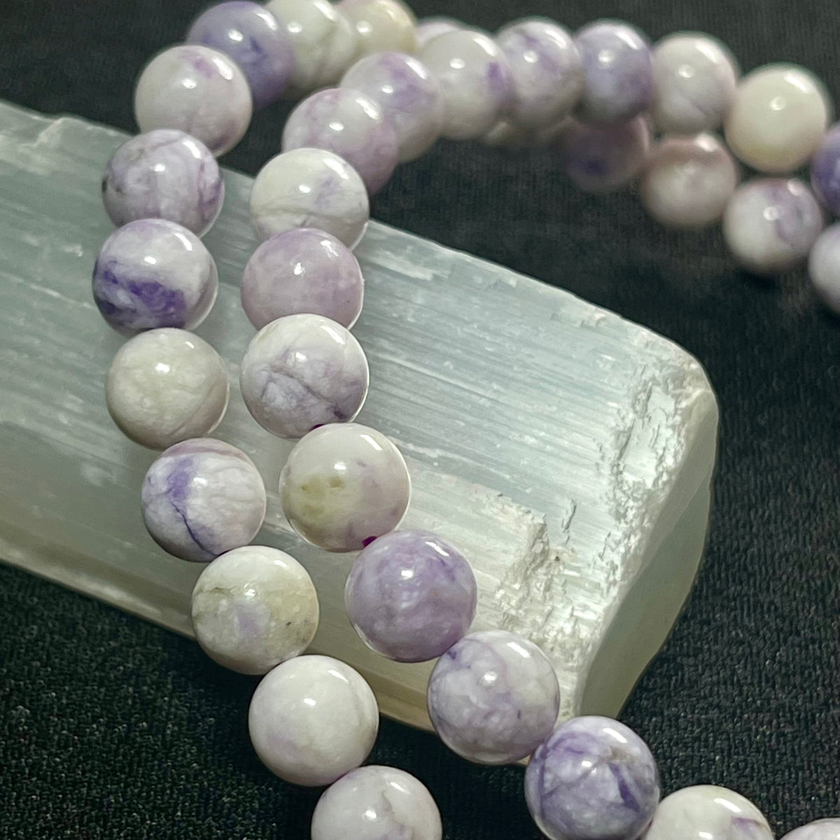 Purple Tiffany Jasper smooth round 6.5mm bead stretch bracelet