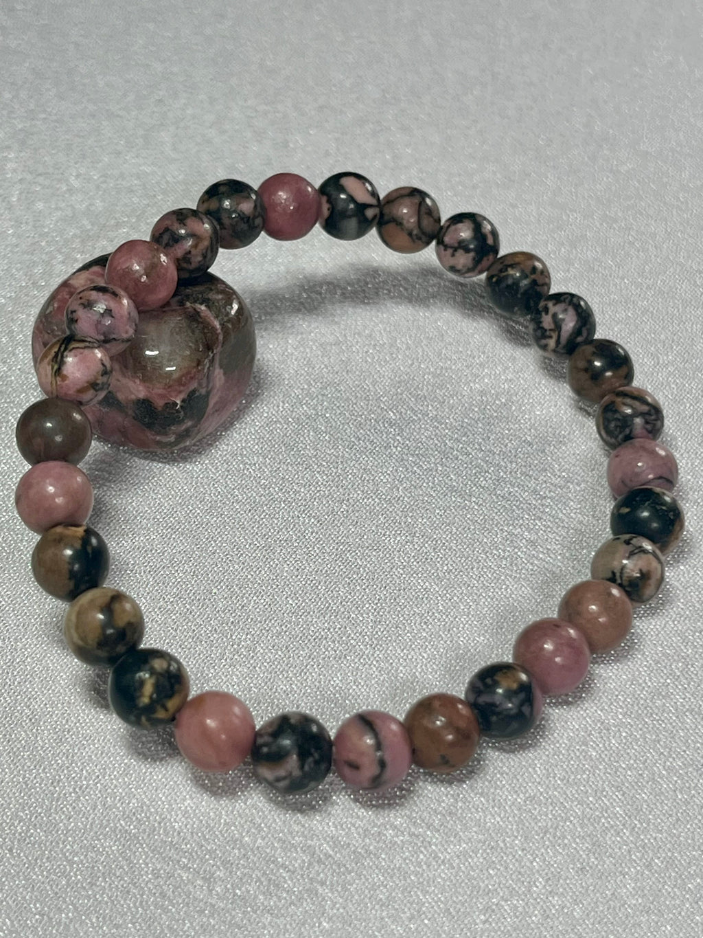 Rhodonite with black matrix smooth round 6mm bead stretch bracelet