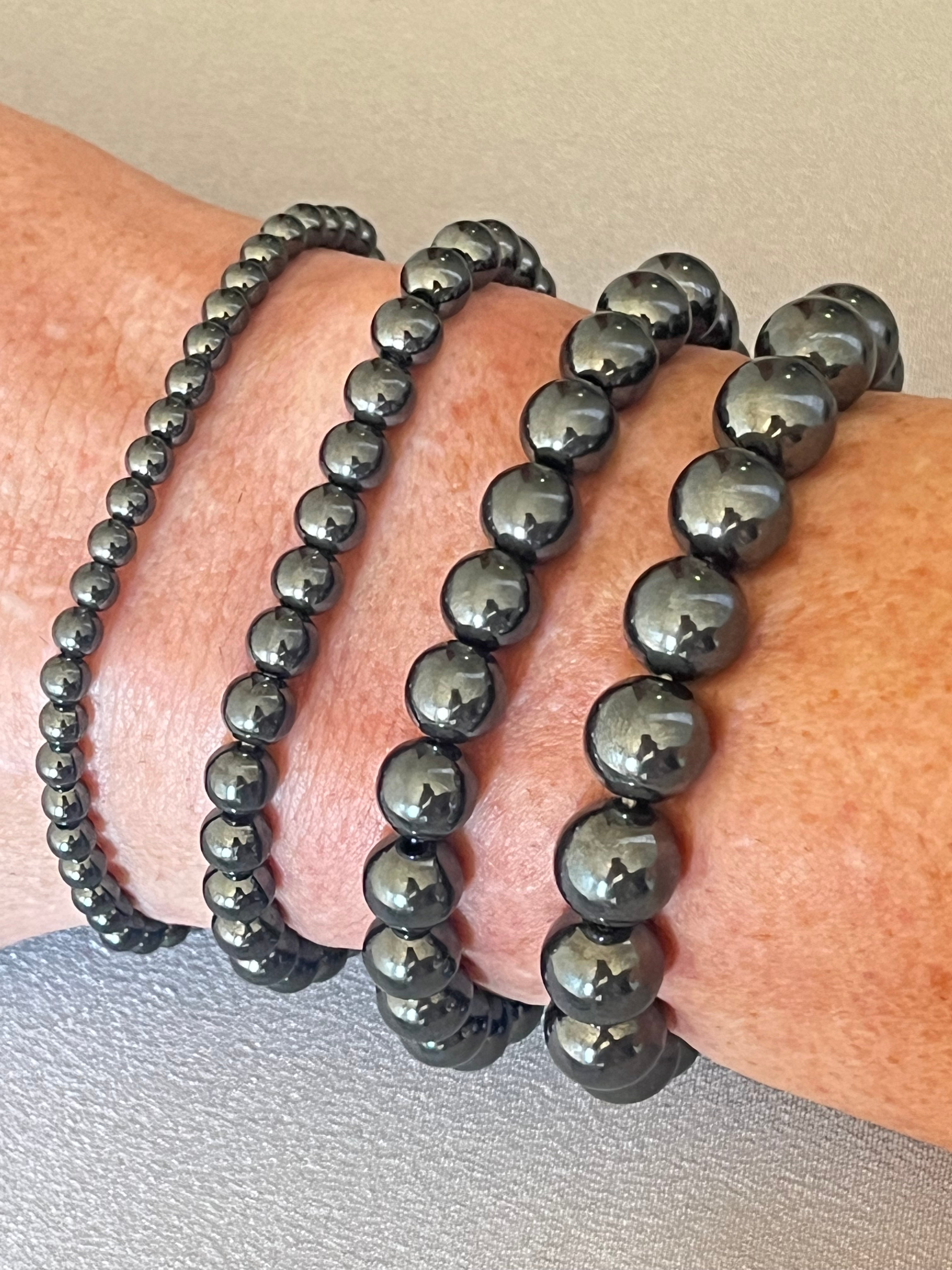 Hematite smooth round 4mm, 6mm, 8mm, 10mm bead stretch bracelet