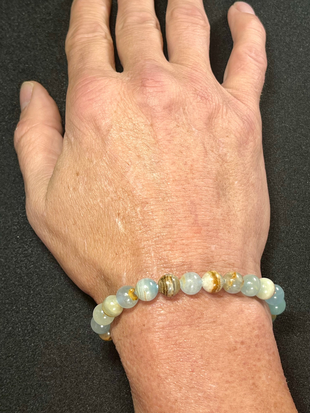 Argentina Blue Calcite smooth round 8mm bead stretch bracelet