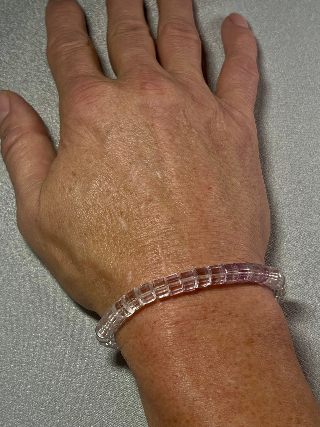 Top-quality Light Lavender Amethyst banded faceted tyre 8mm bead stretch bracelet (Collector’s grade); February birthstone