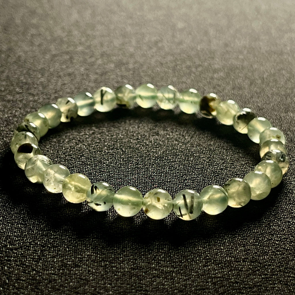 Prehnite w/ Epidote inclusions smooth round 6mm bead stretch bracelet (AAA grade)