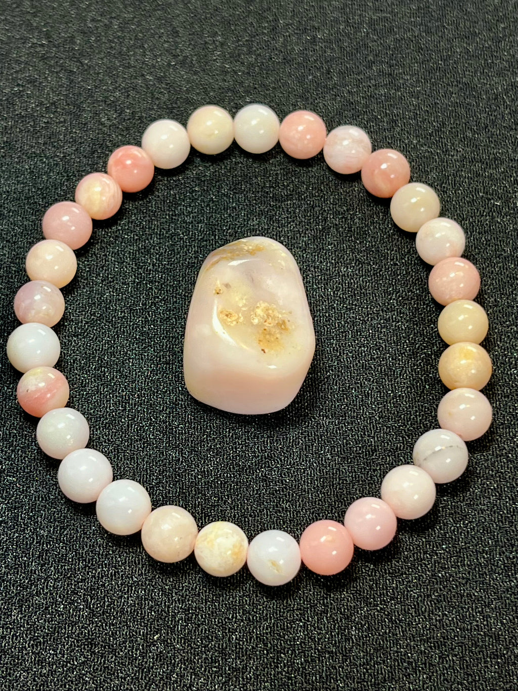 Peruvian Pink Opal smooth round 6.5mm bead stretch bracelet
