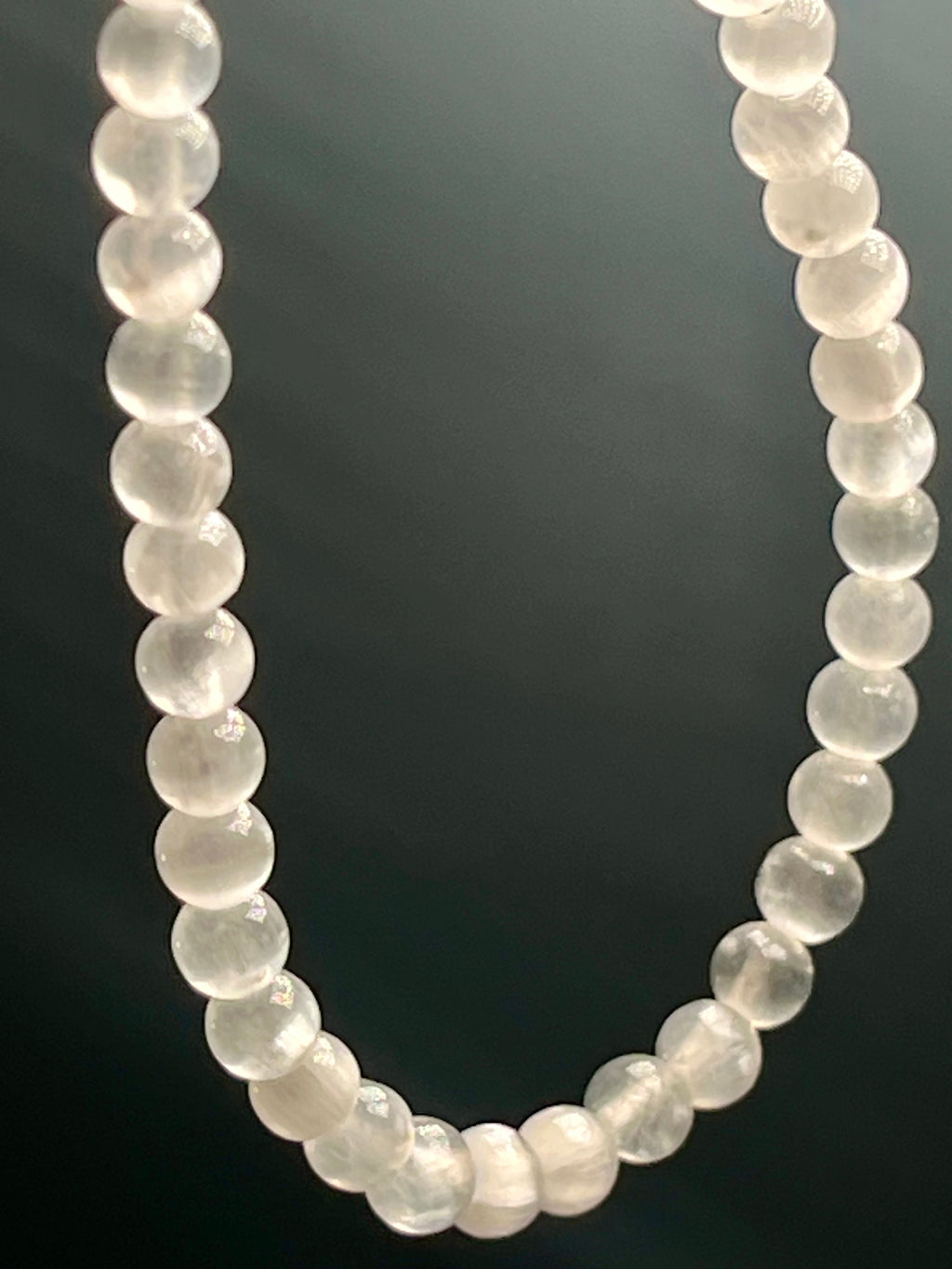 Selenite smooth round 4mm bead silver clasp necklace (premium grade)