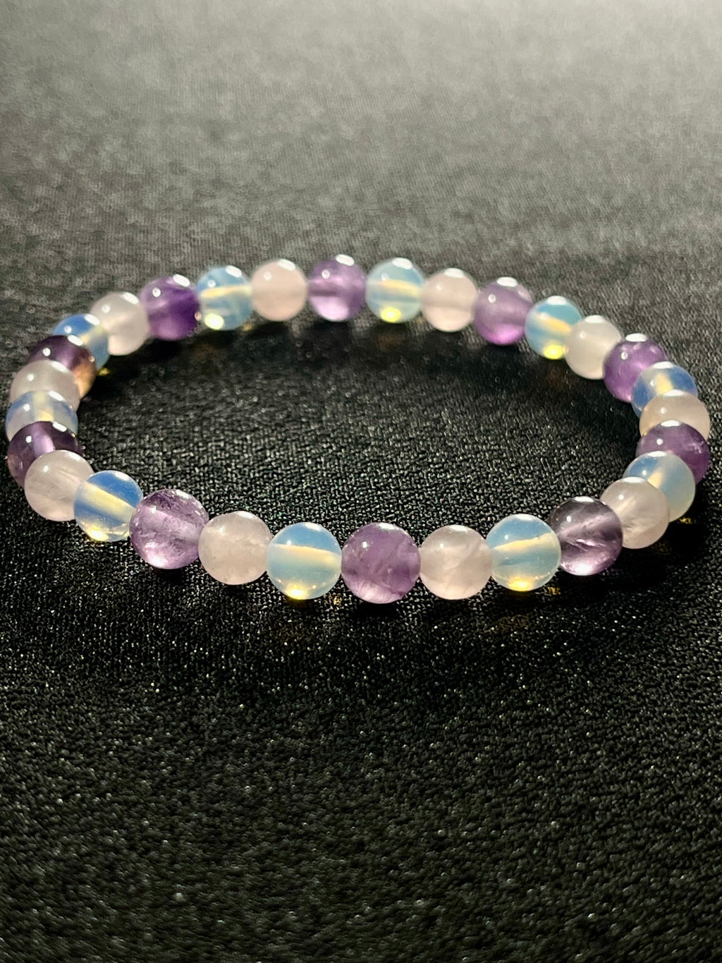 Rose Quartz, Amethyst, Opalite smooth round 6mm and 8mm bead stretch bracelet