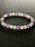 Rose Quartz, Amethyst, Opalite smooth round 6mm and 8mm bead stretch bracelet