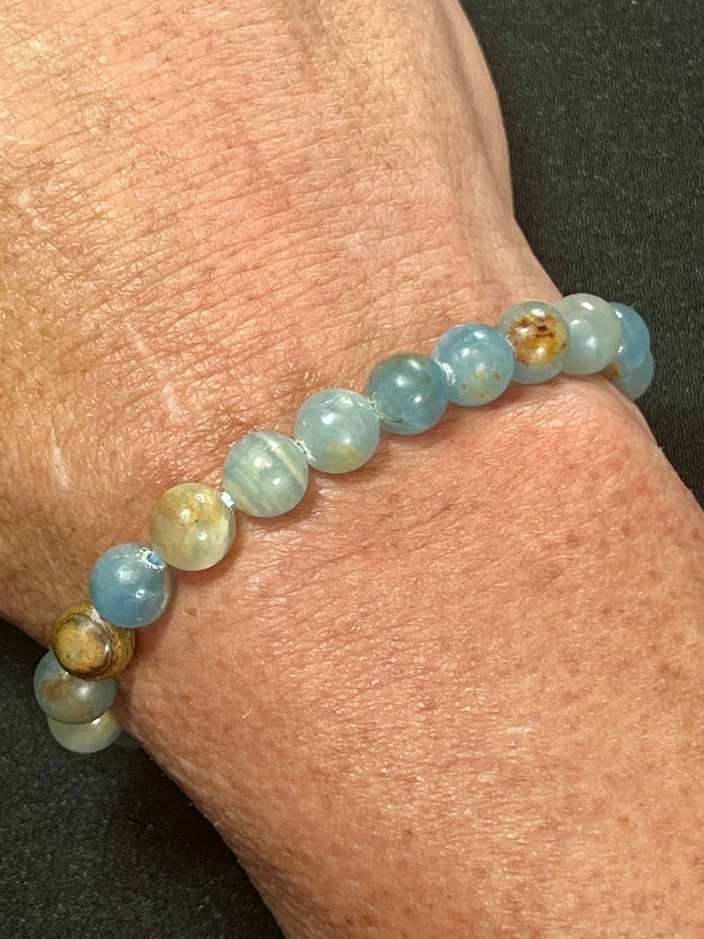 Argentina Blue Calcite smooth round 8mm bead stretch bracelet (AAA grade)