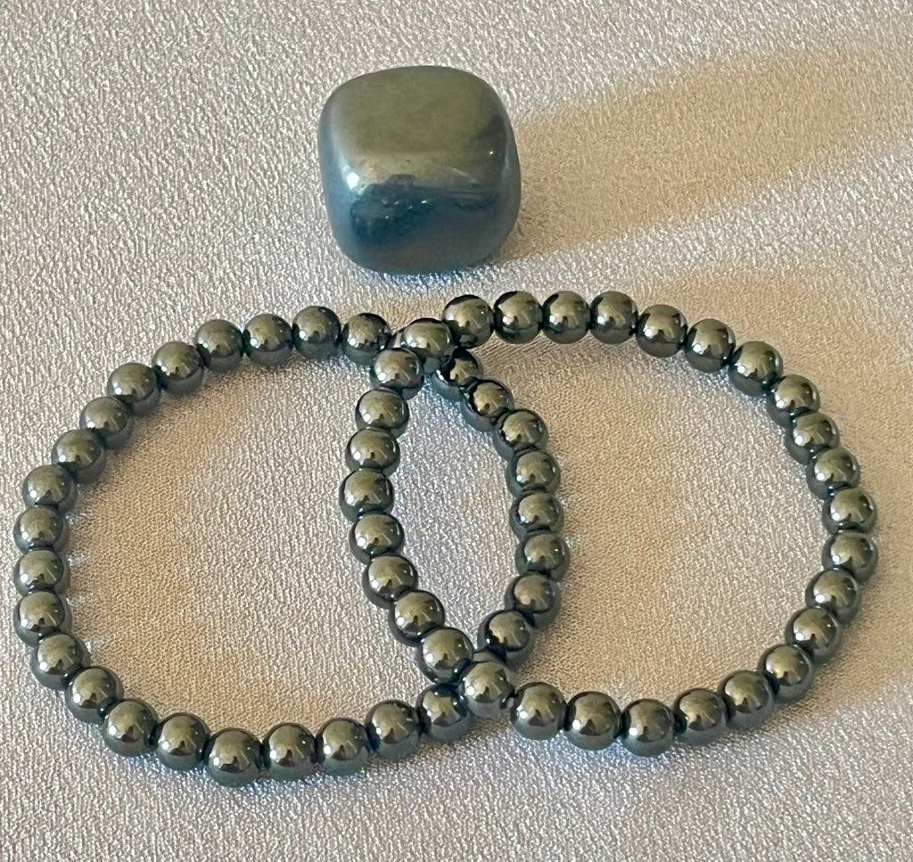 Hematite smooth round 4mm, 6mm, 8mm, 10mm bead stretch bracelet