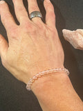 Icy Pink Rose Quartz smooth round 6mm and 8mm bead stretch bracelet; October birthstone