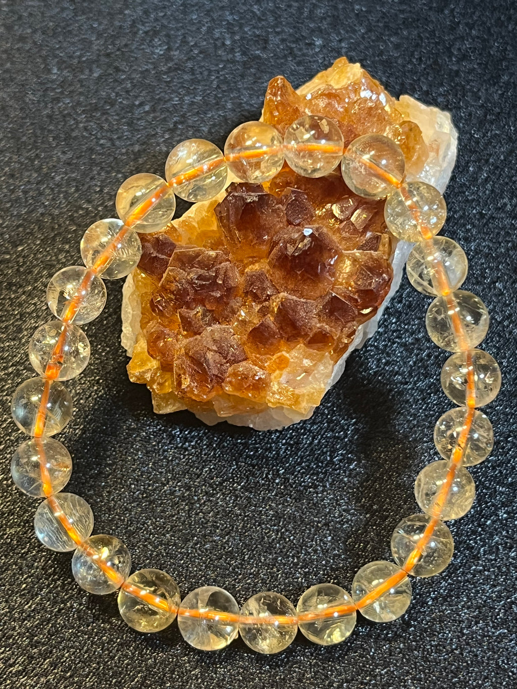 Brazilian Citrine smooth round 4mm, 6mm, 8mm bead stretch bracelet (AAA grade); November birthstone