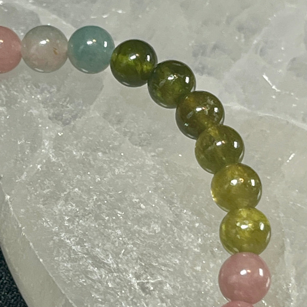 High-quality Multi-Tourmaline ombre-style smooth round 6mm bead stretch bracelet