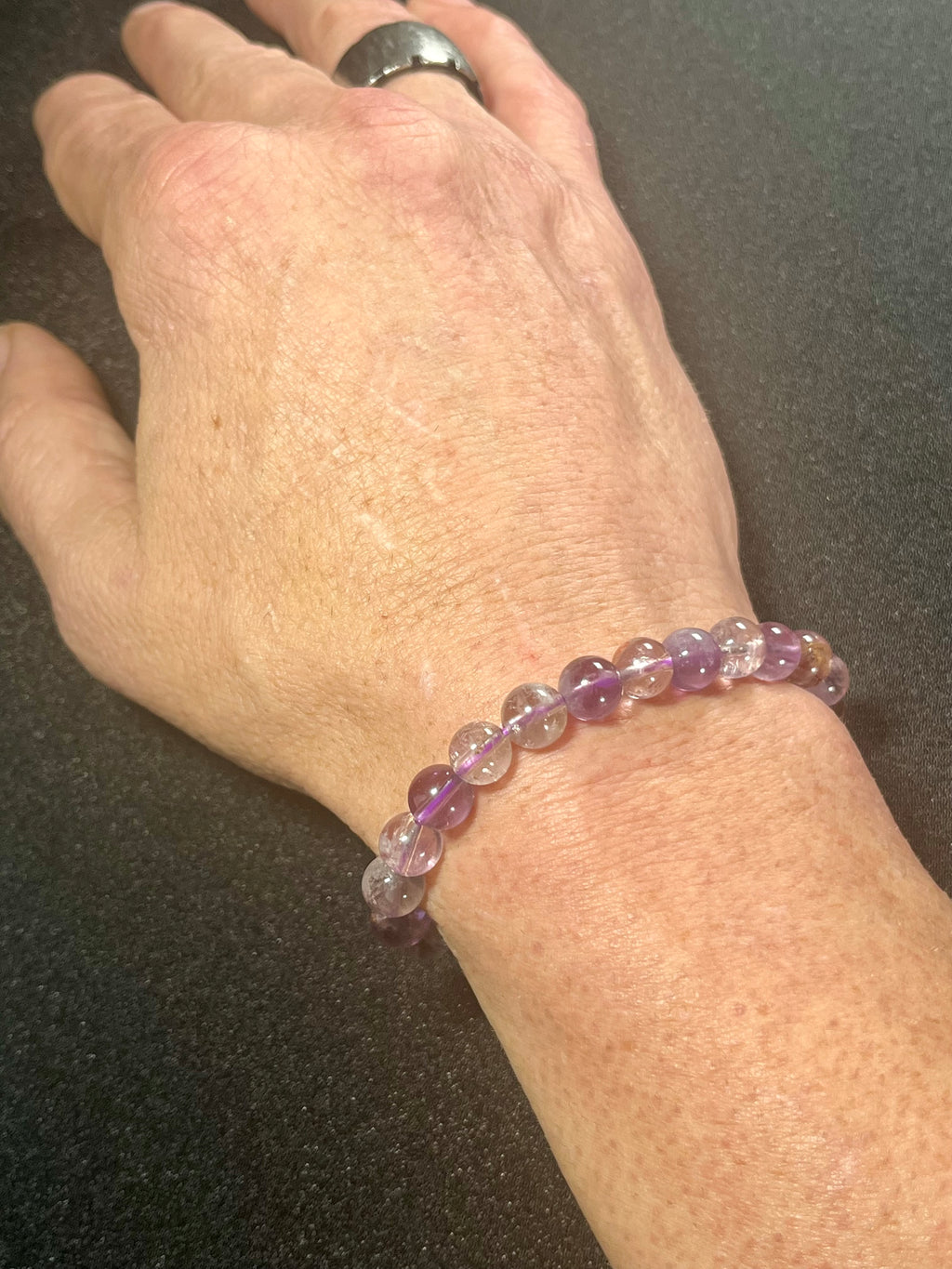 Purple Ghost Quartz (Phantom Quartz) smooth round 8mm bead stretch bracelet