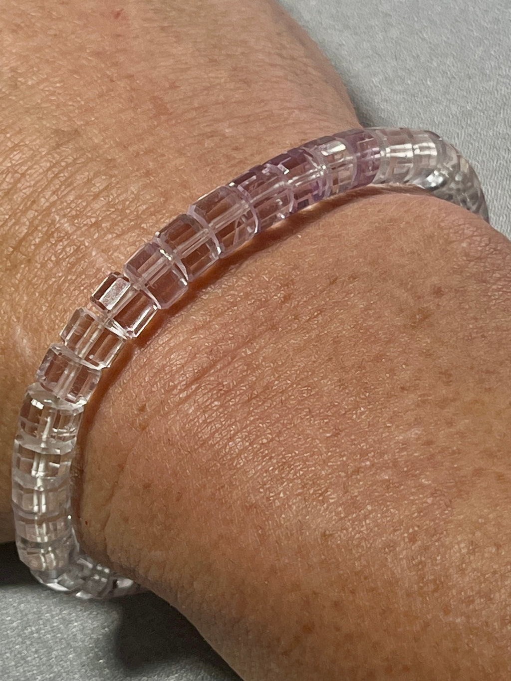 Top-quality Light Lavender Amethyst banded faceted tyre 8mm bead stretch bracelet (Collector’s grade); February birthstone