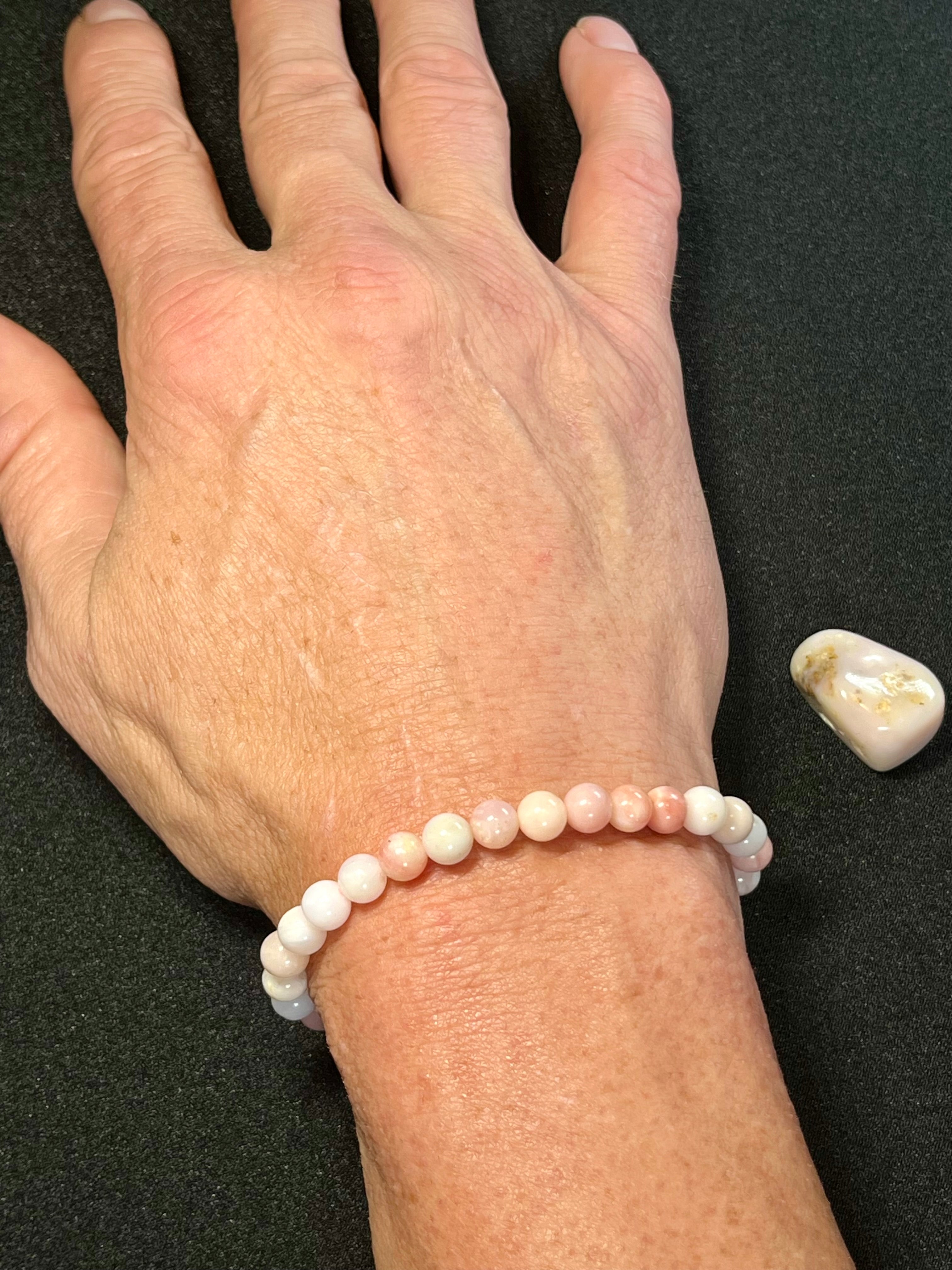 Peruvian Pink Opal smooth round 6.5mm bead stretch bracelet