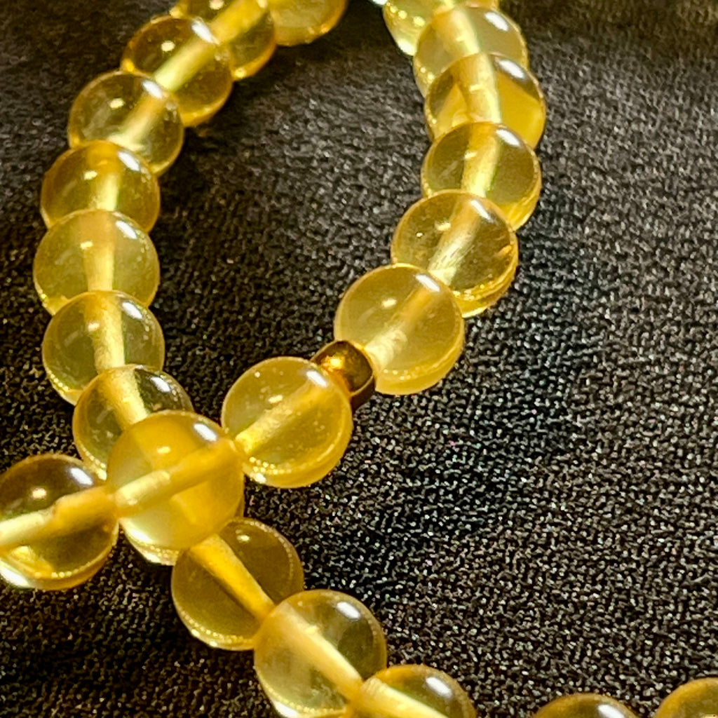 Amber (Light Yellow) w/ 24k gold spacer smooth round 5.5mm bead stretch bracelet