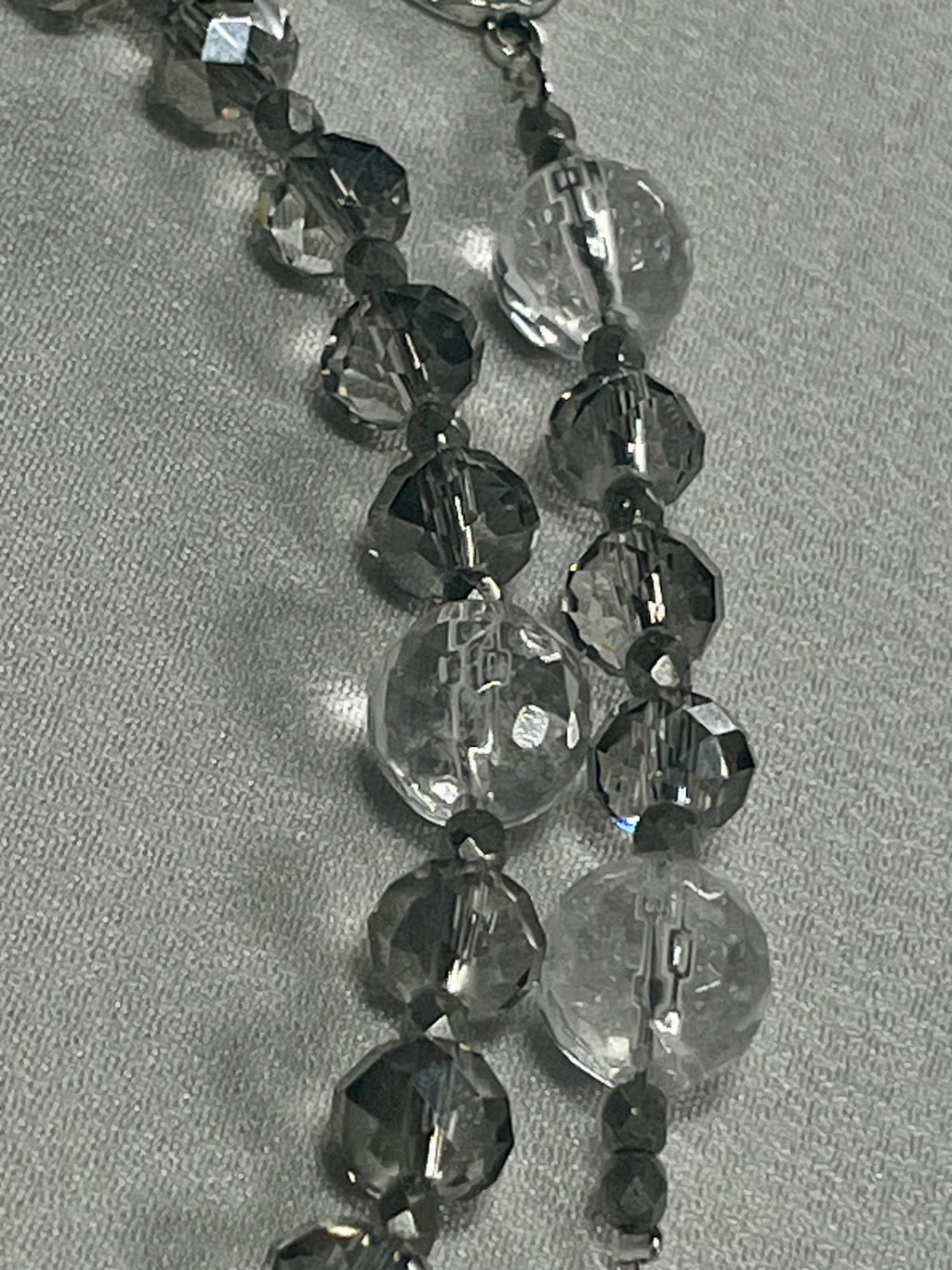 Catholic Rosary - Czech Glass Silver Champagne faceted 8mm rondelles Hail Mary beads w/ Clear Crystal Quartz 10mm Our Father beads