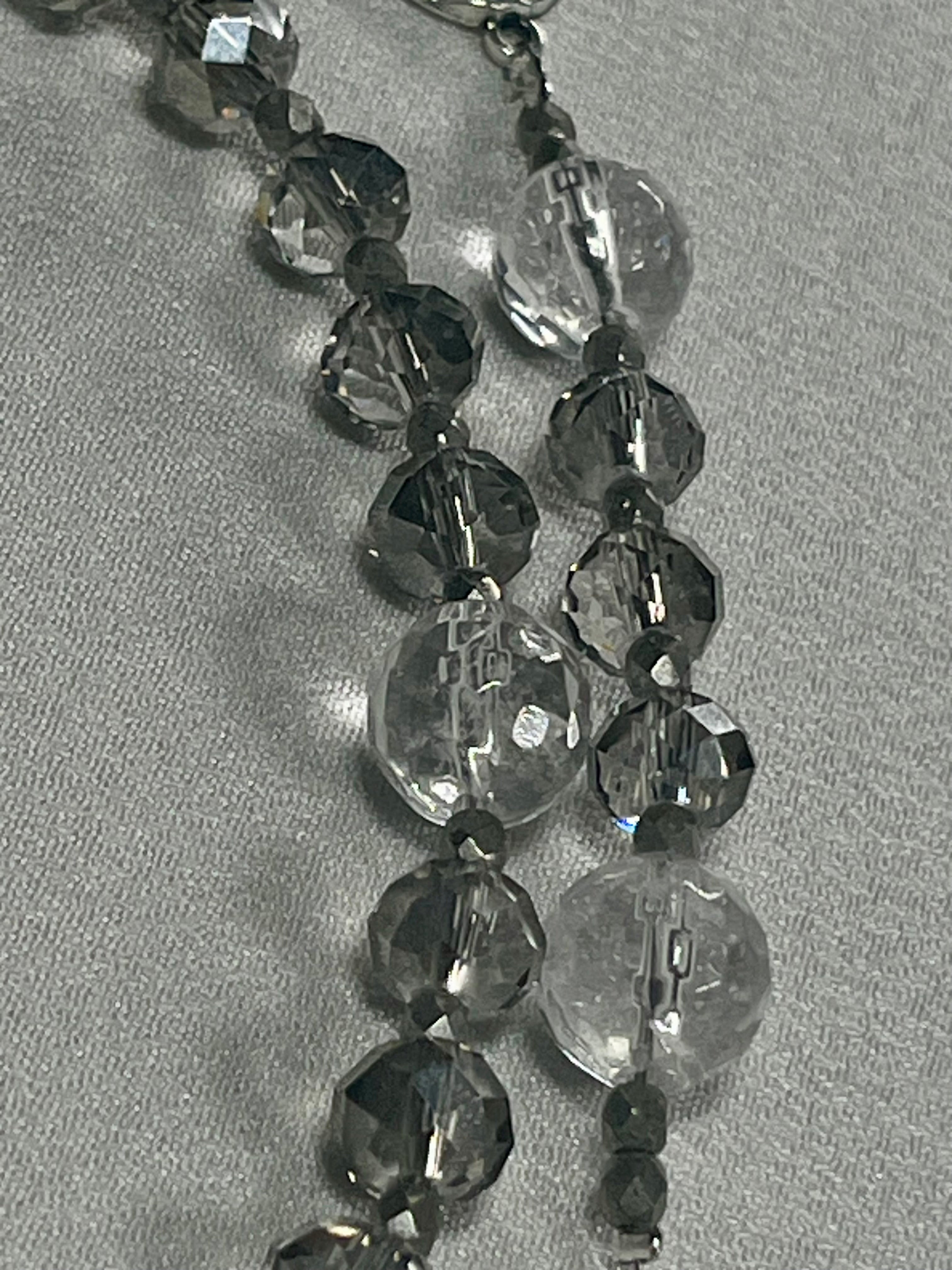 Catholic Rosary - Czech Glass Silver Champagne faceted 8mm rondelles Hail Mary beads w/ Clear Crystal Quartz 10mm Our Father beads