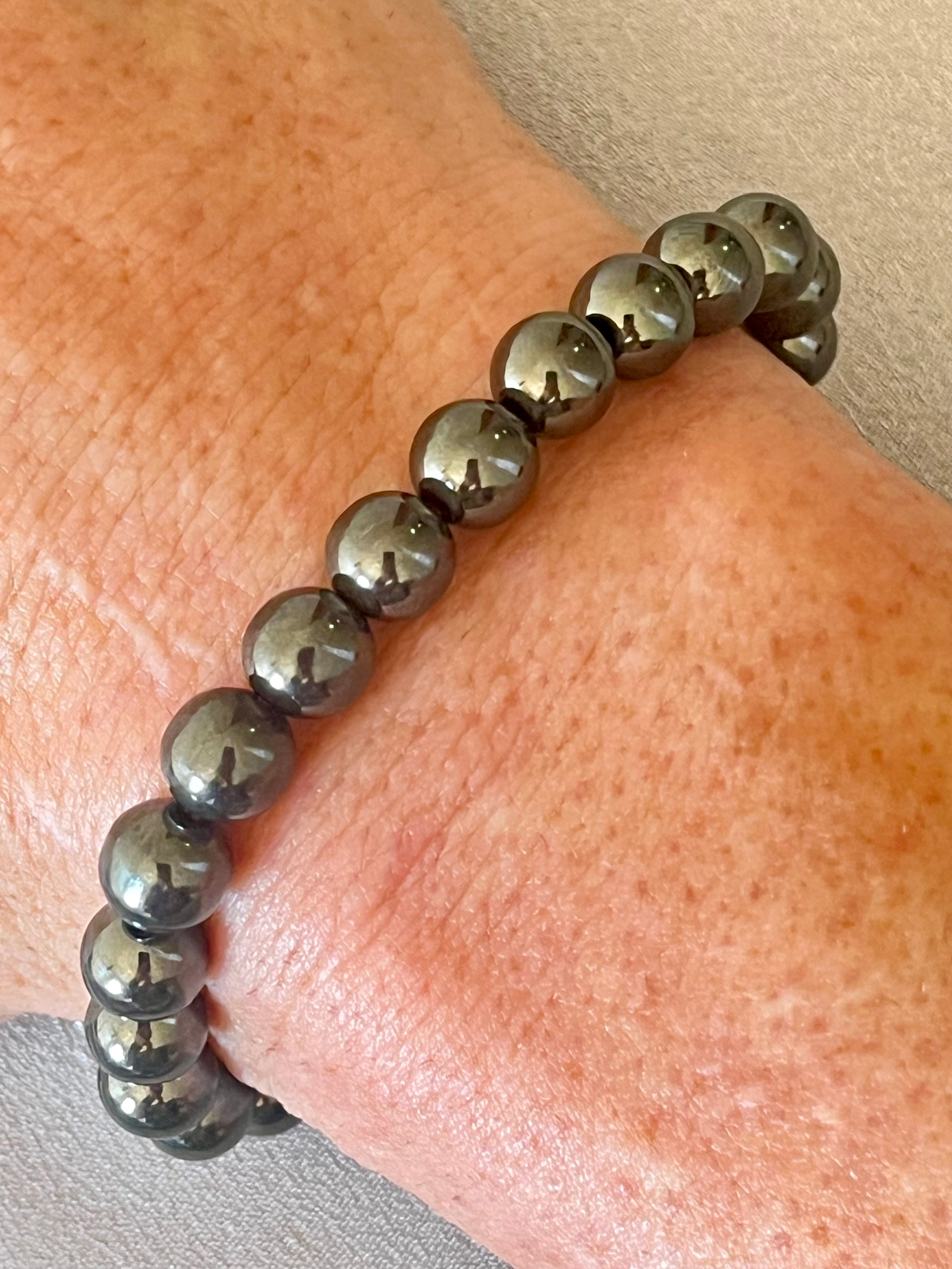 Hematite smooth round 4mm, 6mm, 8mm, 10mm bead stretch bracelet