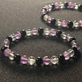 Amethyst, Black Tourmaline, & Rock Crystal Quartz smooth round 6mm bead stretch bracelet