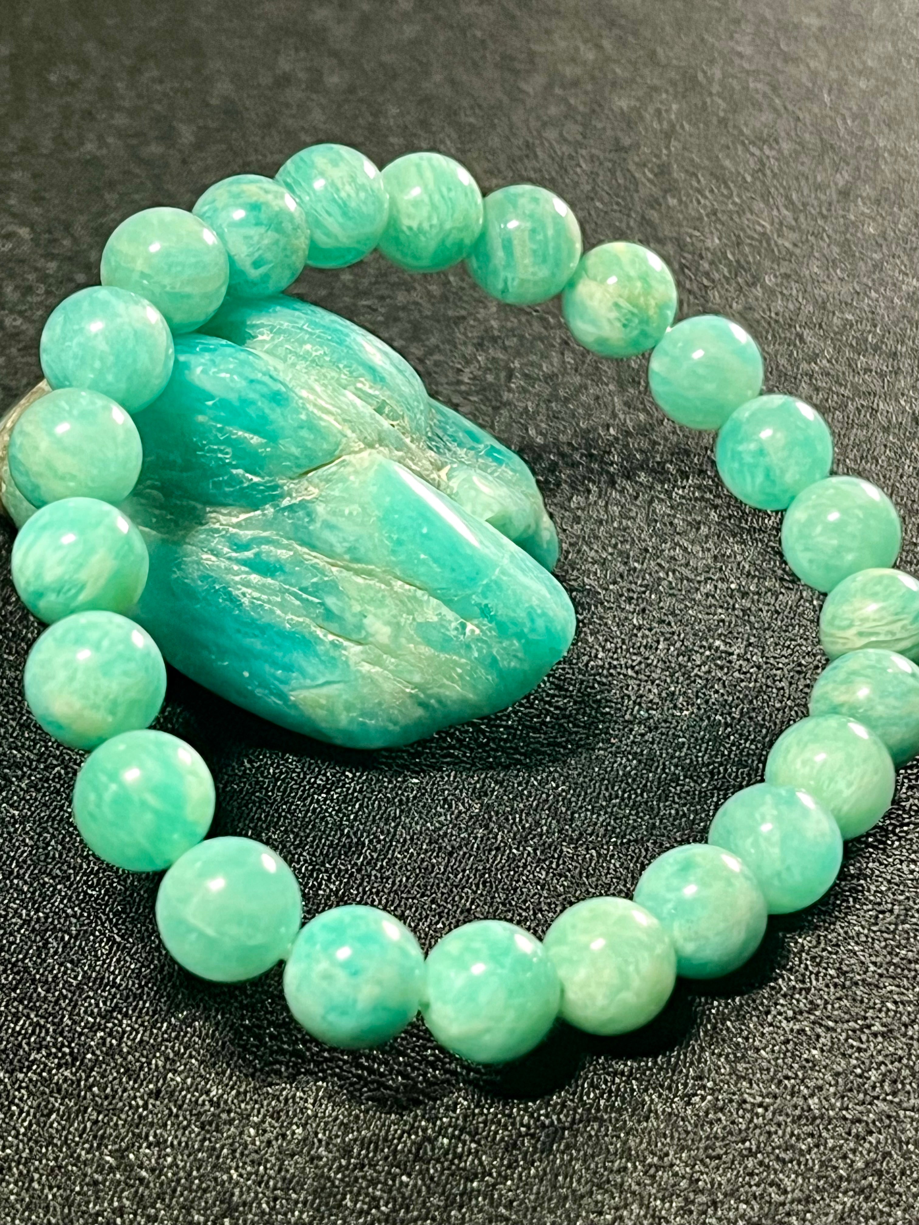 Amazonite smooth round 6mm, 8mm, 10mm bead stretch bracelet (AA grade)