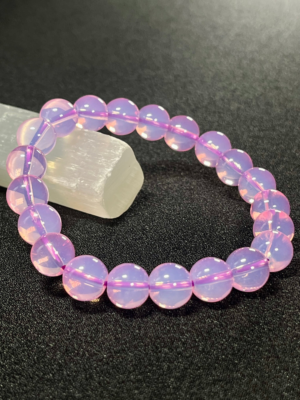 Plum Pink Opalite smooth round 10mm bead stretch bracelet (synthetic)
