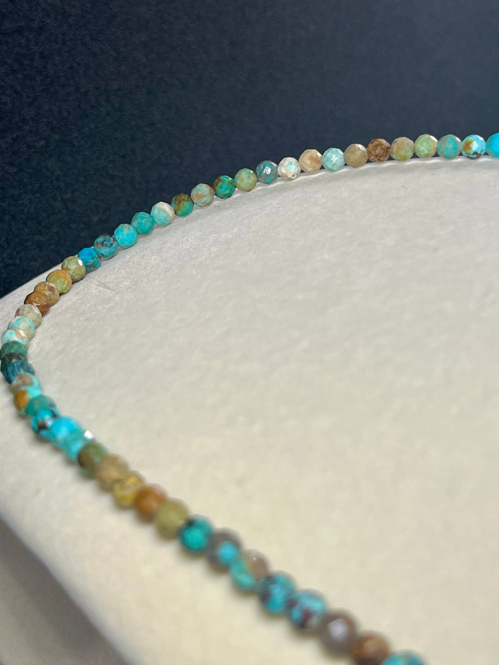 Turquoise gradient color style faceted round 5mm bead silver clasp necklace; December birthstone