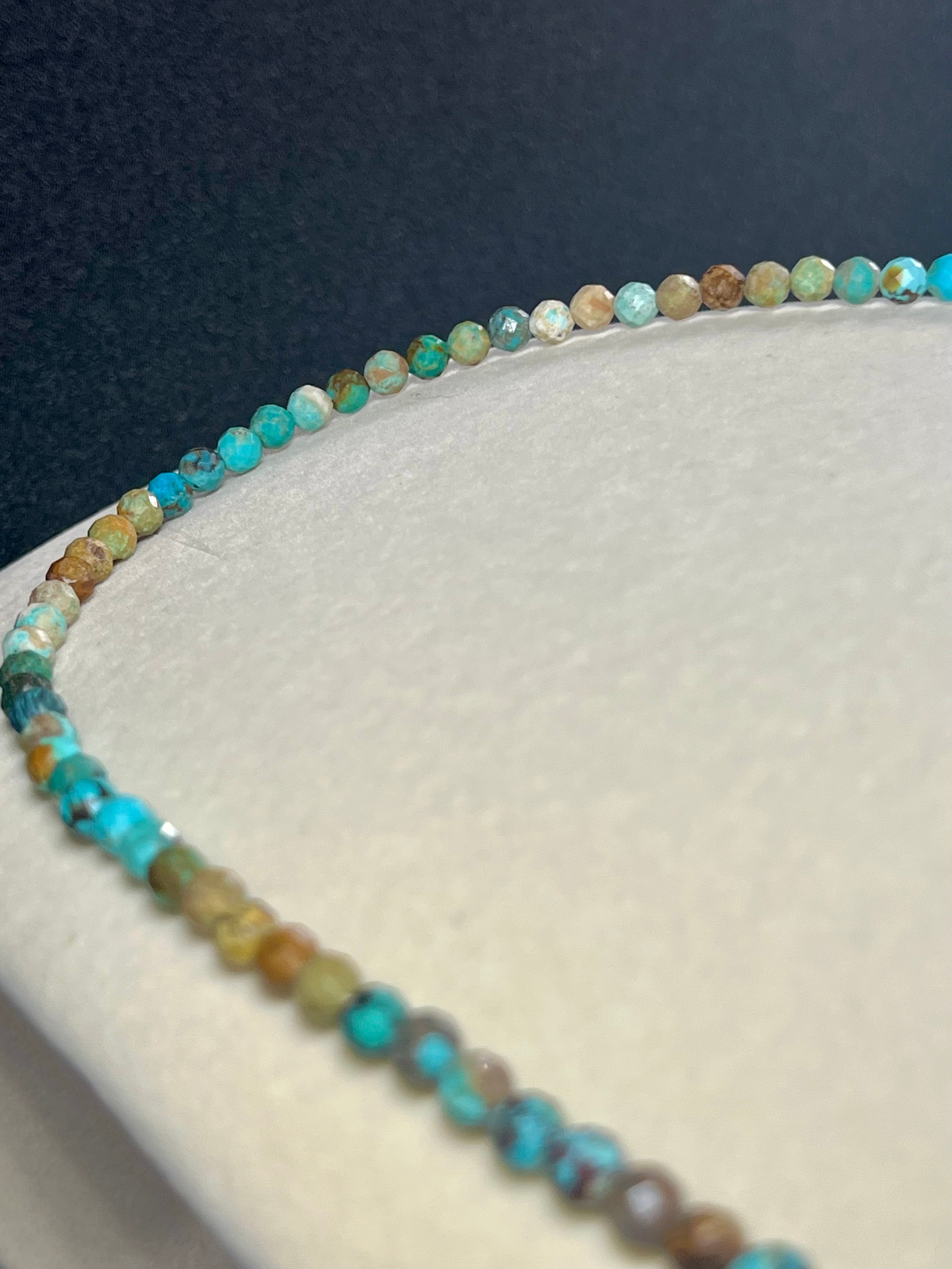 Turquoise gradient color style faceted round 5mm bead silver clasp necklace; December birthstone