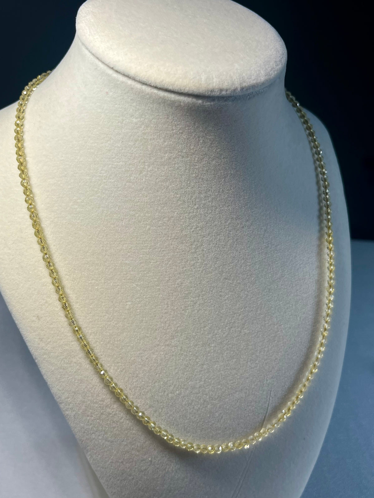 Citrine microfaceted sparkling round 3mm bead 18k gold clasp 20 1/2” adjustable necklace (premium grade); November birthstone