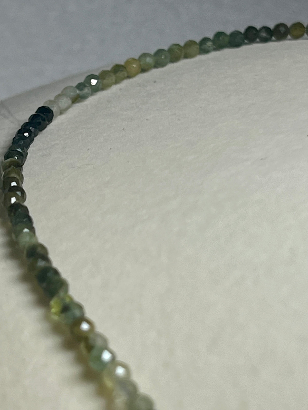 Green Tourmaline ombre-style microfaceted 3mm bead silver clasp adjustable necklace; October birthstone (Tourmaline)