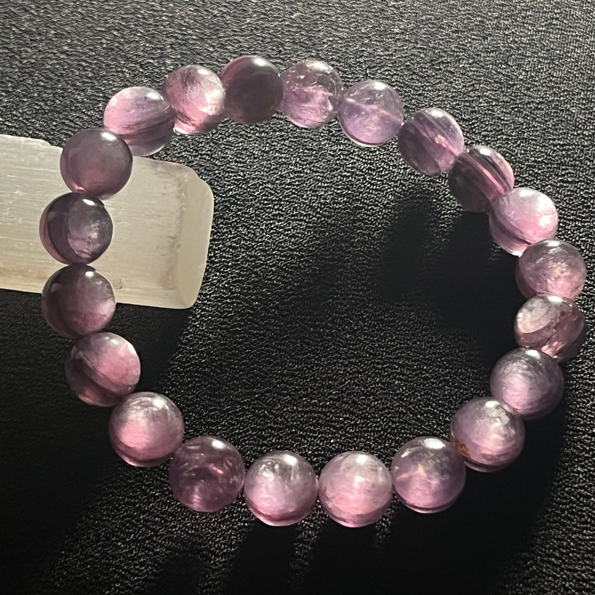 Lilac Lepidolite smooth round 9mm bead stretch bracelet