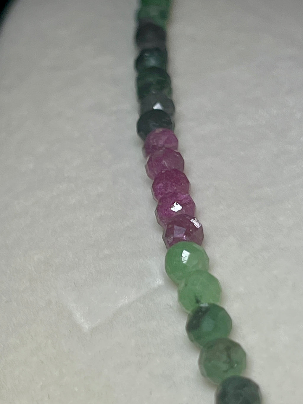 Ruby Zoisite ombre style faceted round 4mm bead silver clasp necklace
