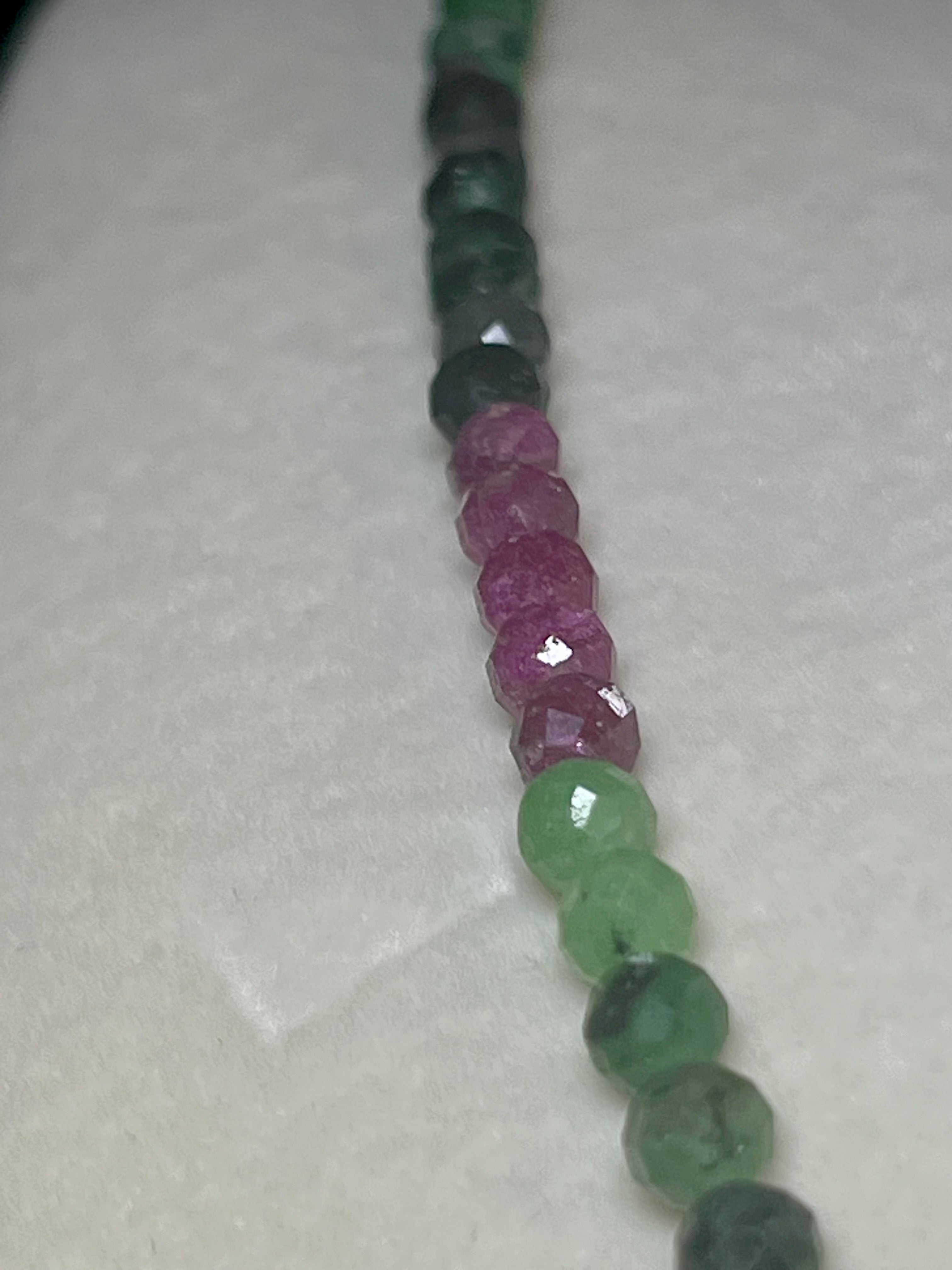Ruby Zoisite ombre style faceted round 4mm bead silver clasp necklace