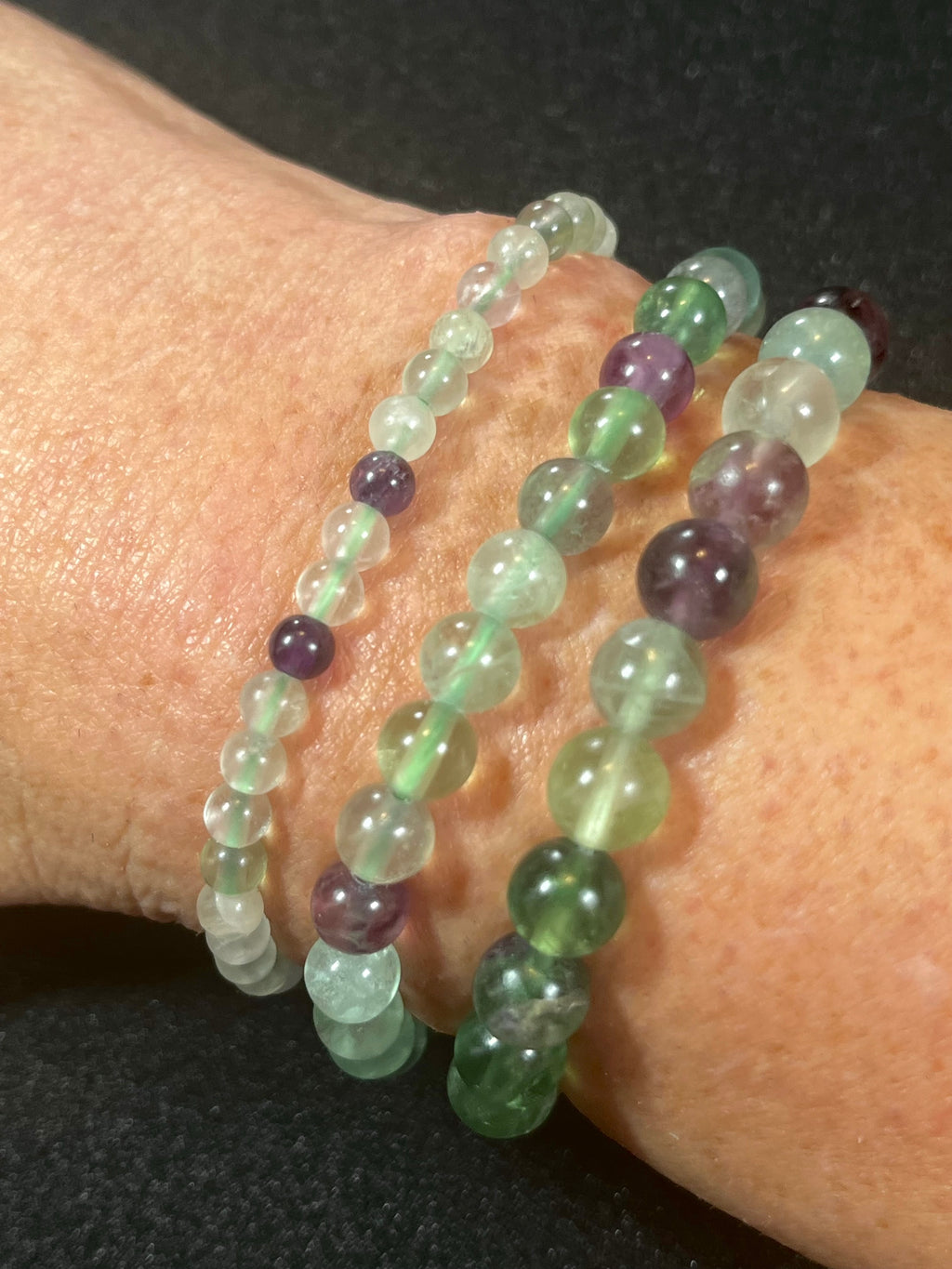 Fluorite smooth round 4mm, 6mm and 8mm bead stretch bracelet