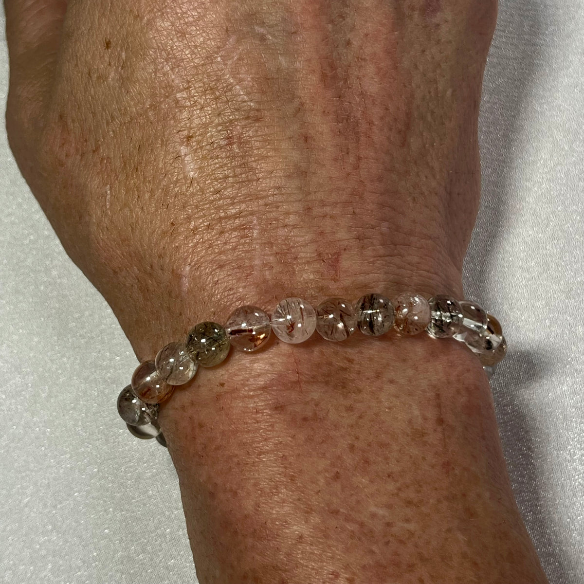 Black Super Seven smooth round 7-8mm bead stretch bracelet