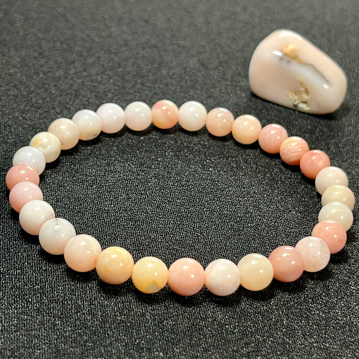 Peruvian Pink Opal smooth round 6.5mm bead stretch bracelet