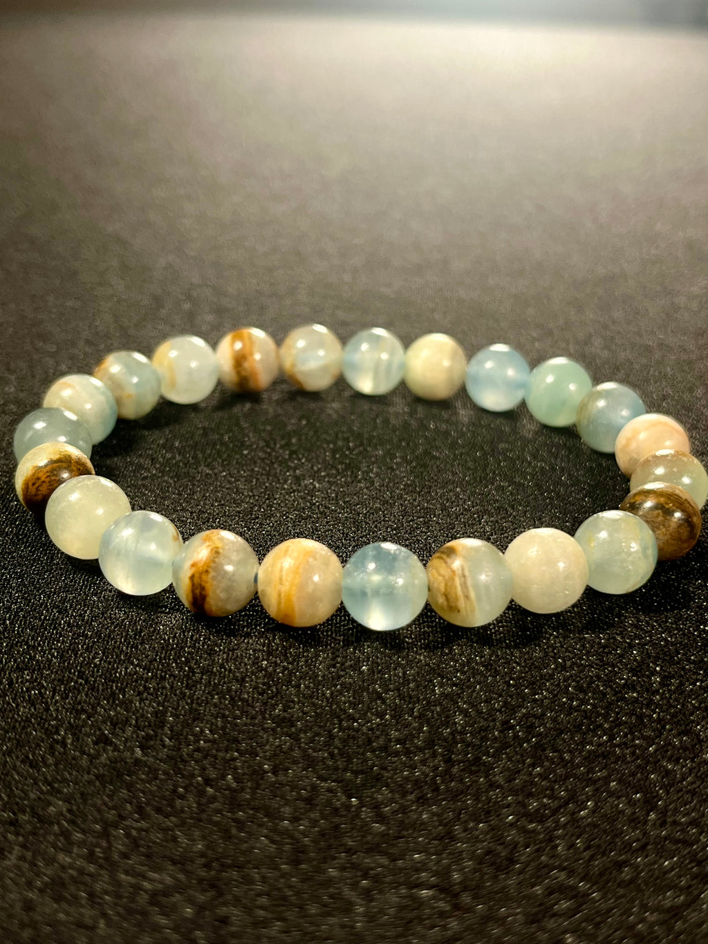 Argentina Blue Calcite smooth round 8mm bead stretch bracelet
