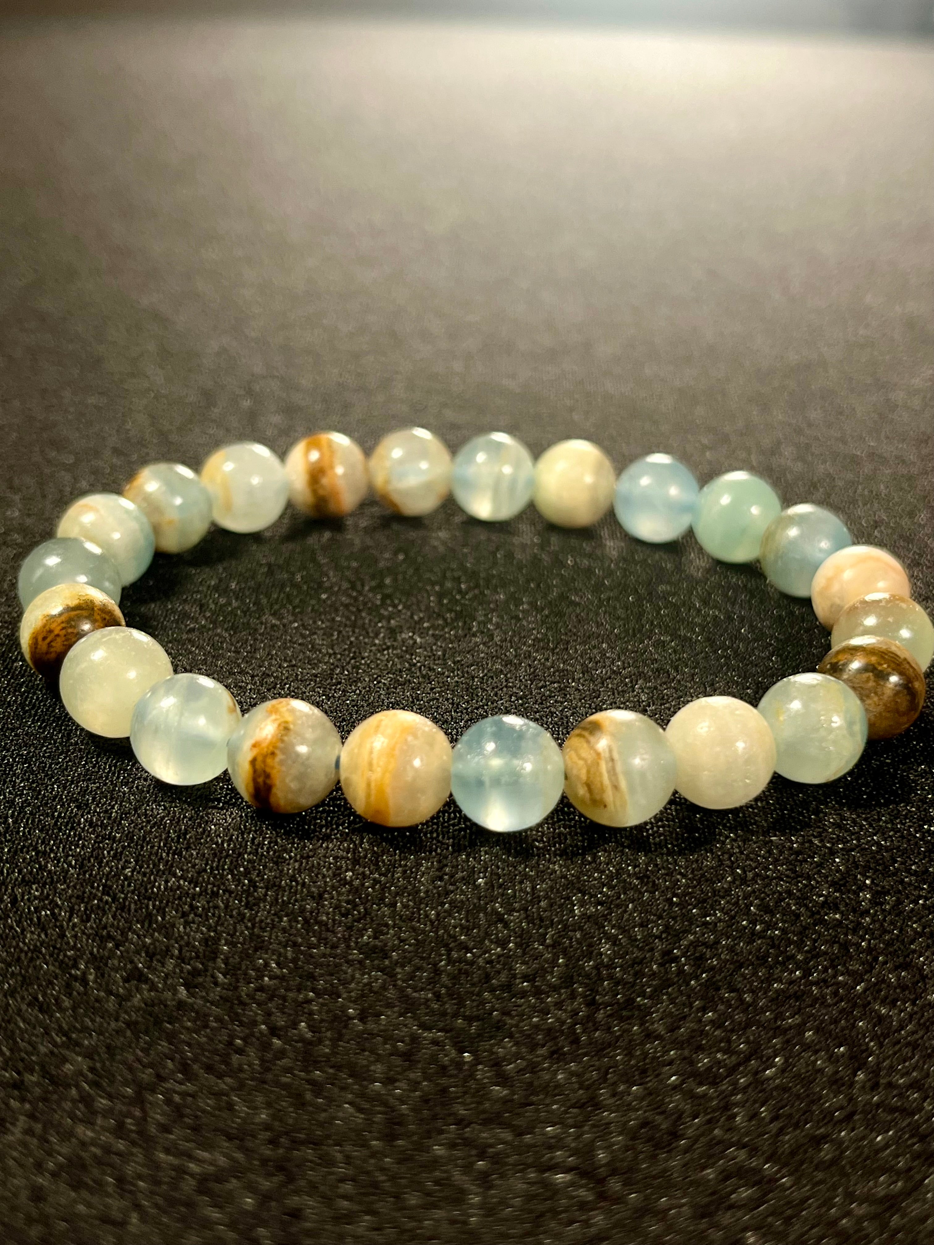 Argentina Blue Calcite smooth round 8mm bead stretch bracelet