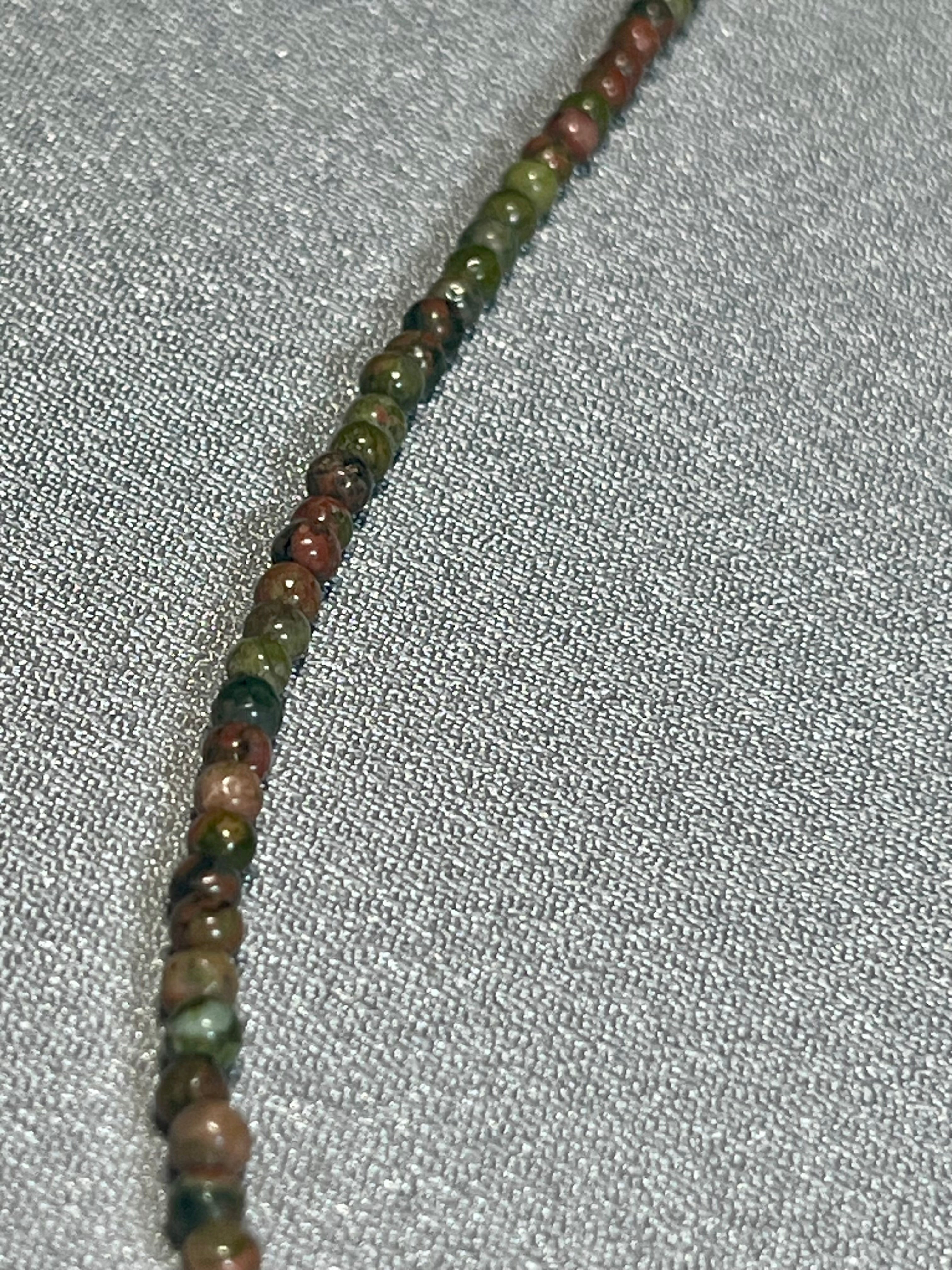 Unakite smooth round 3mm bead necklace w/ clasp