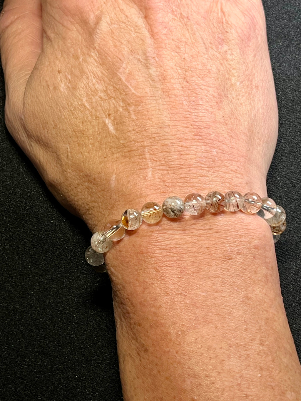 Black Super Seven smooth round 7-8mm bead stretch bracelet