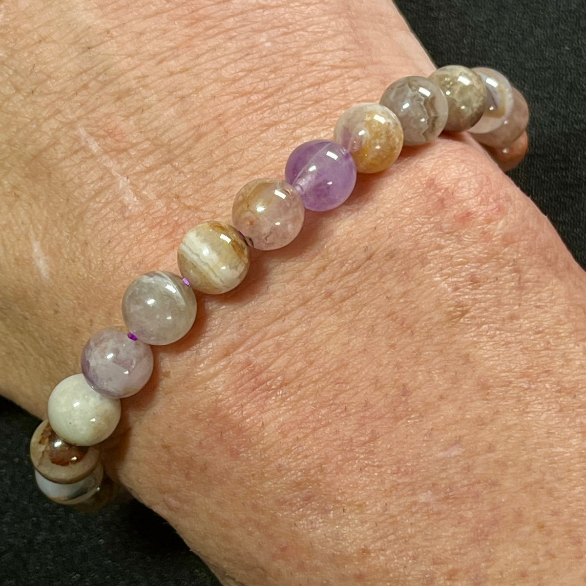 RARE Rainbow Amethyst smooth round 6mm and 8mm bead stretch bracelets