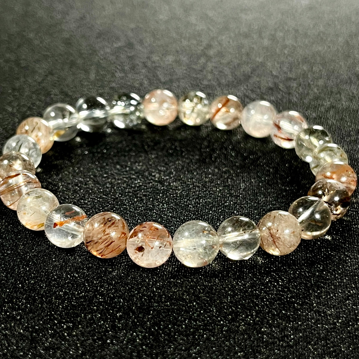 Black Super Seven smooth round 7-8mm bead stretch bracelet