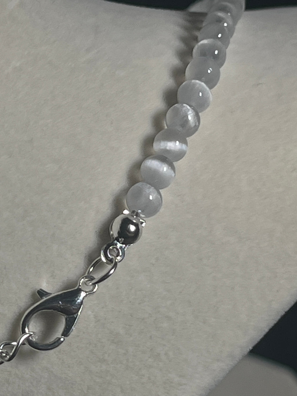 Selenite smooth round 4mm bead silver clasp necklace (premium grade)