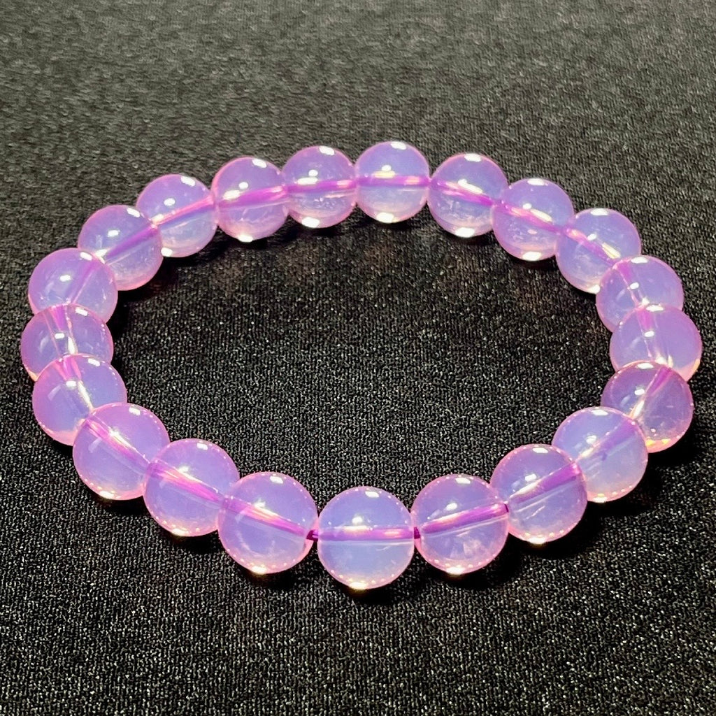 Plum Pink Opalite smooth round 10mm bead stretch bracelet (synthetic)
