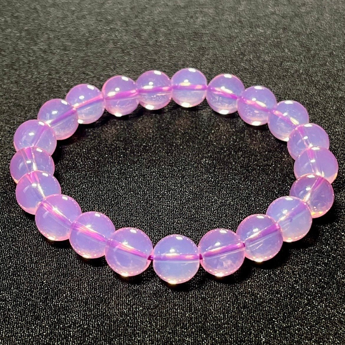 Plum Pink Opalite smooth round 10mm bead stretch bracelet (synthetic)