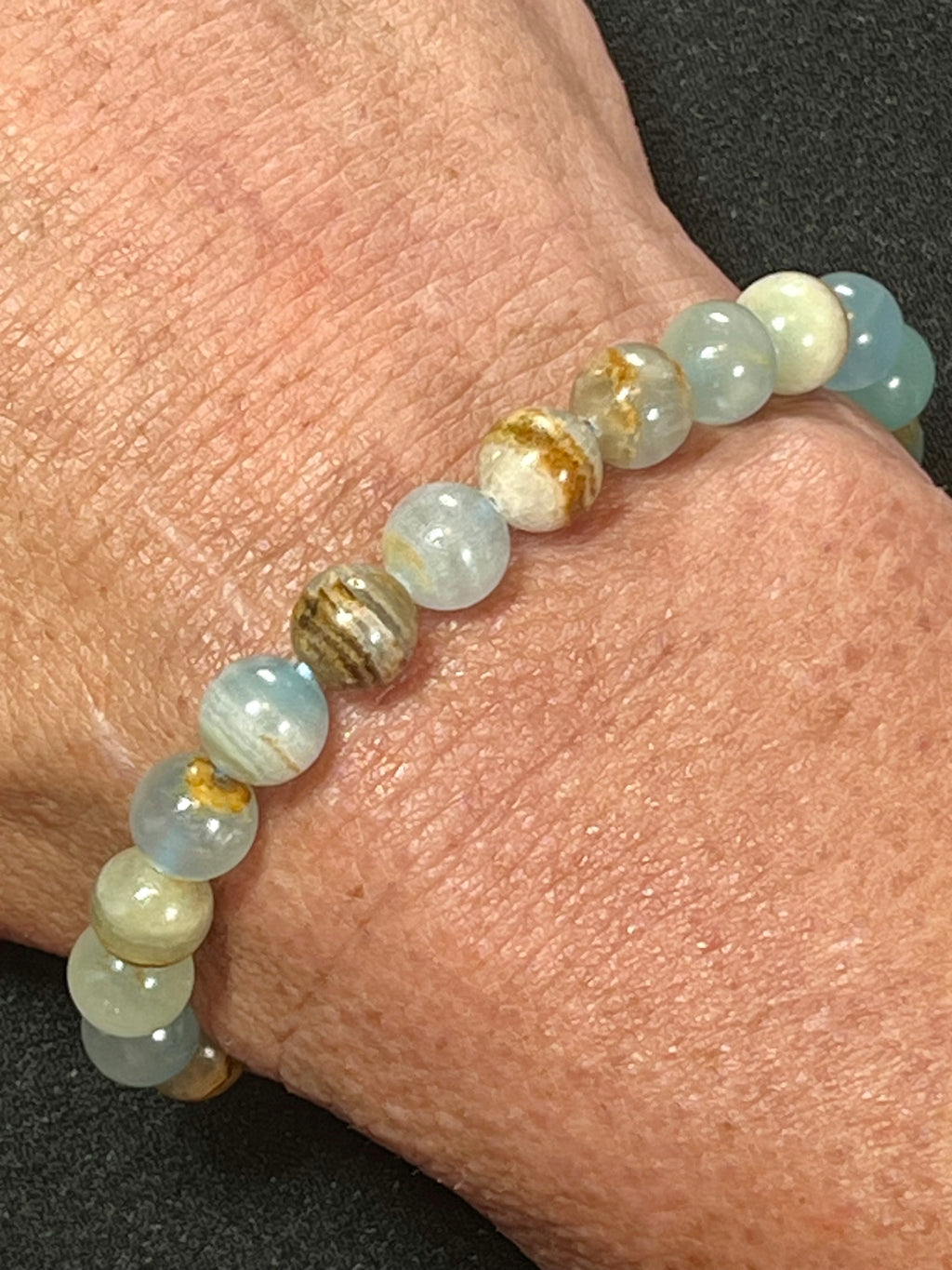 Argentina Blue Calcite smooth round 8mm bead stretch bracelet