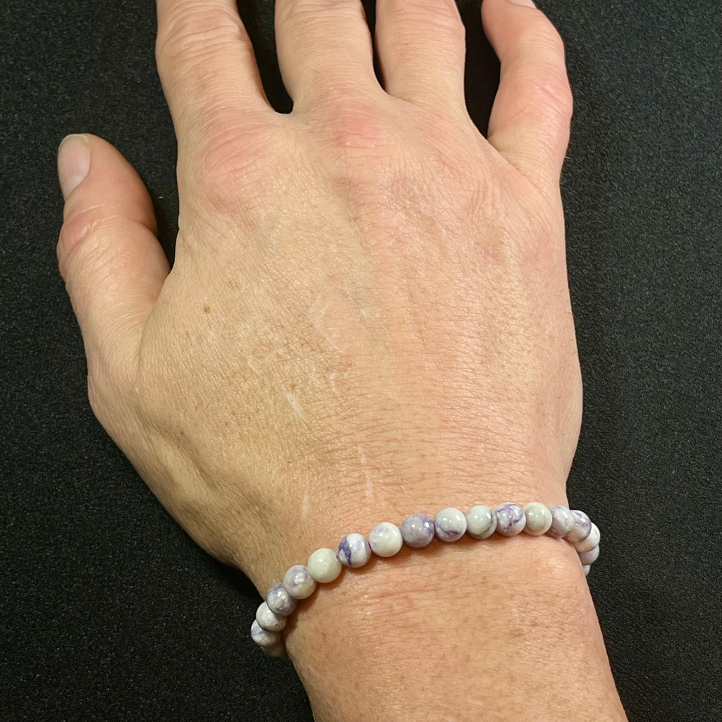 Purple Tiffany Jasper smooth round 6.5mm bead stretch bracelet